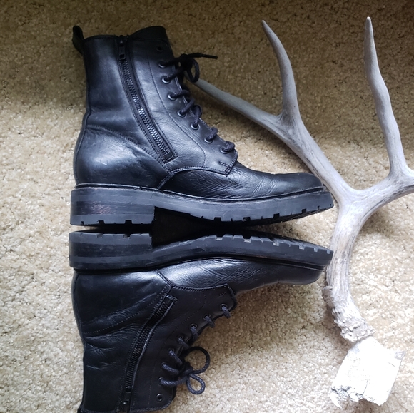 Frye Julie Lace Combat Boots Zip Black Moto 8 - Picture 7 of 11